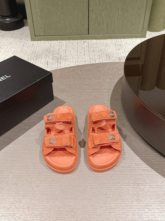Chanel 2026 Velcro Beach Slippers Suede Leather 762937