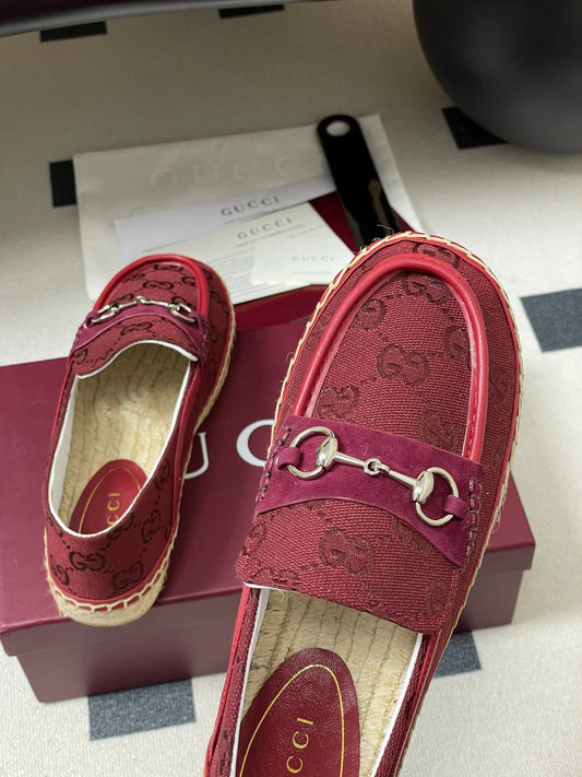 GG 26ss Slip-on Loafers Red Double G Canvas 593493