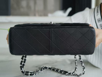 Chanel 2026 Flap Bag 30cm Black Sheepskin With Silver Hardware
