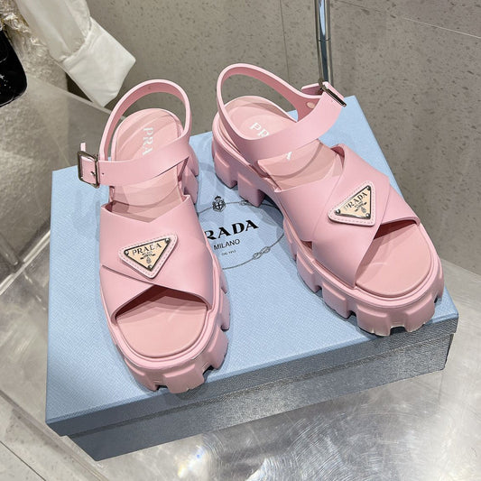 Prada 2026 Monolith Rubber Sandals 55mm Enameled Triangle Logo 762965
