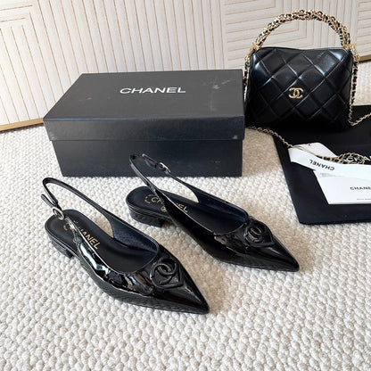 Chanel 2026 Slingback With Heart-shaped Buckle Black Patent Leather 787142