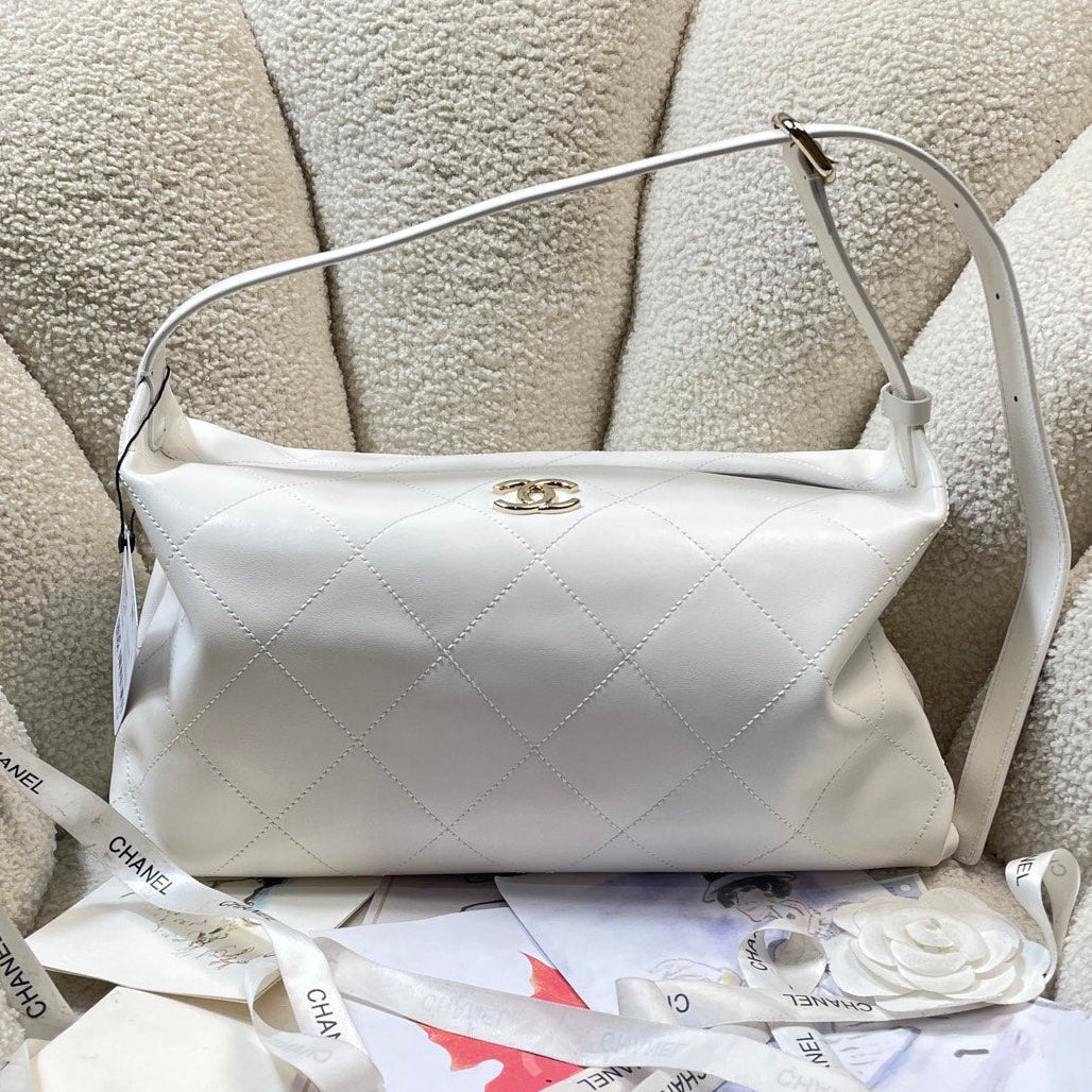 Chanel 2026 Hobo Shoulder Bag 34cm Lambskin With Light Gold Logo