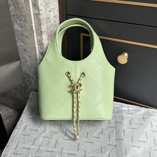 Chanel 2026 Basket Hobo Bag 27.5cm Green Calfskin
