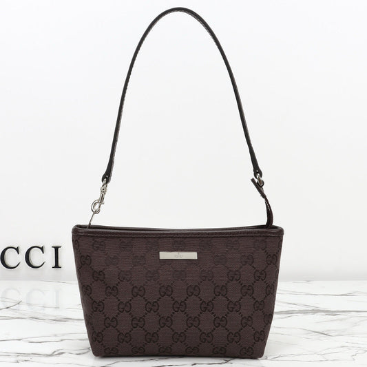 Gucci 2026 Small Pouch with Strap 17cm Dark Brown Canvas Leather