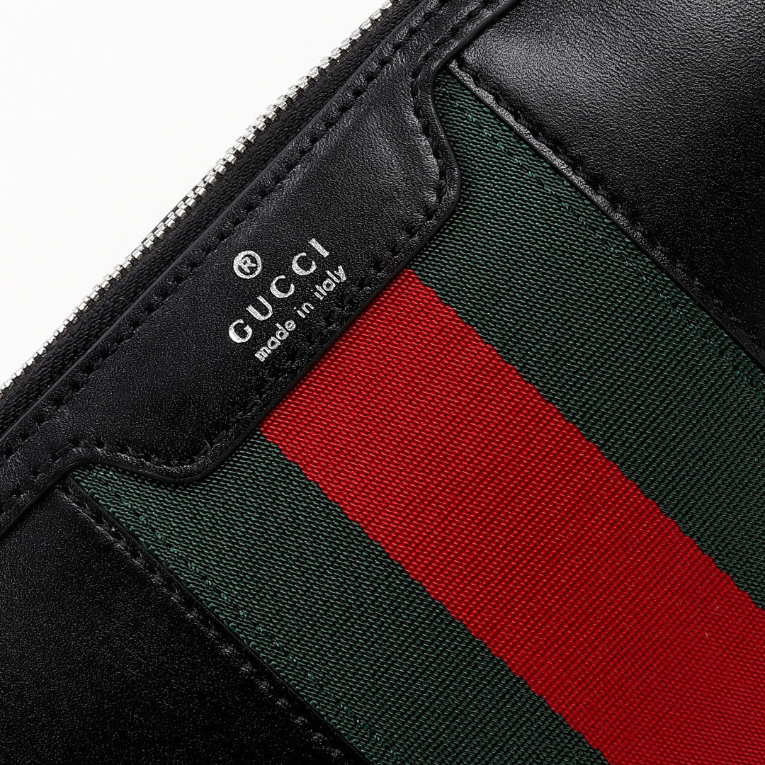 Gucci 2026 Mega Web Trademark Crossbody Bag 22cm Balck Canvas Leather
