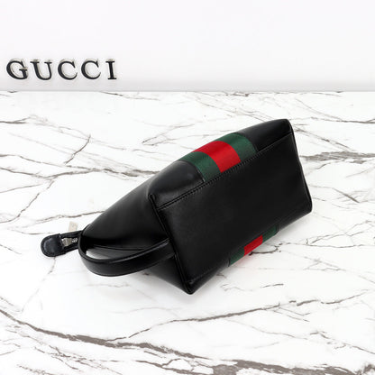 Gucci 2026 Mega Web Trademark Crossbody Bag 22cm Balck Canvas Leather