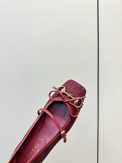 GG 26SS Ballet Flats Rhinestone Burgundy Sheepskin 645703