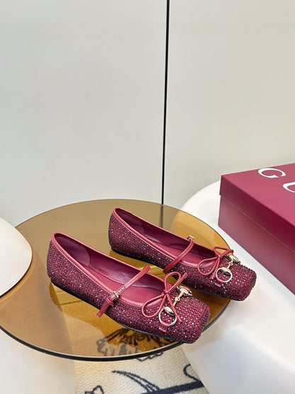 GG 26SS Ballet Flats Rhinestone Burgundy Sheepskin 645703