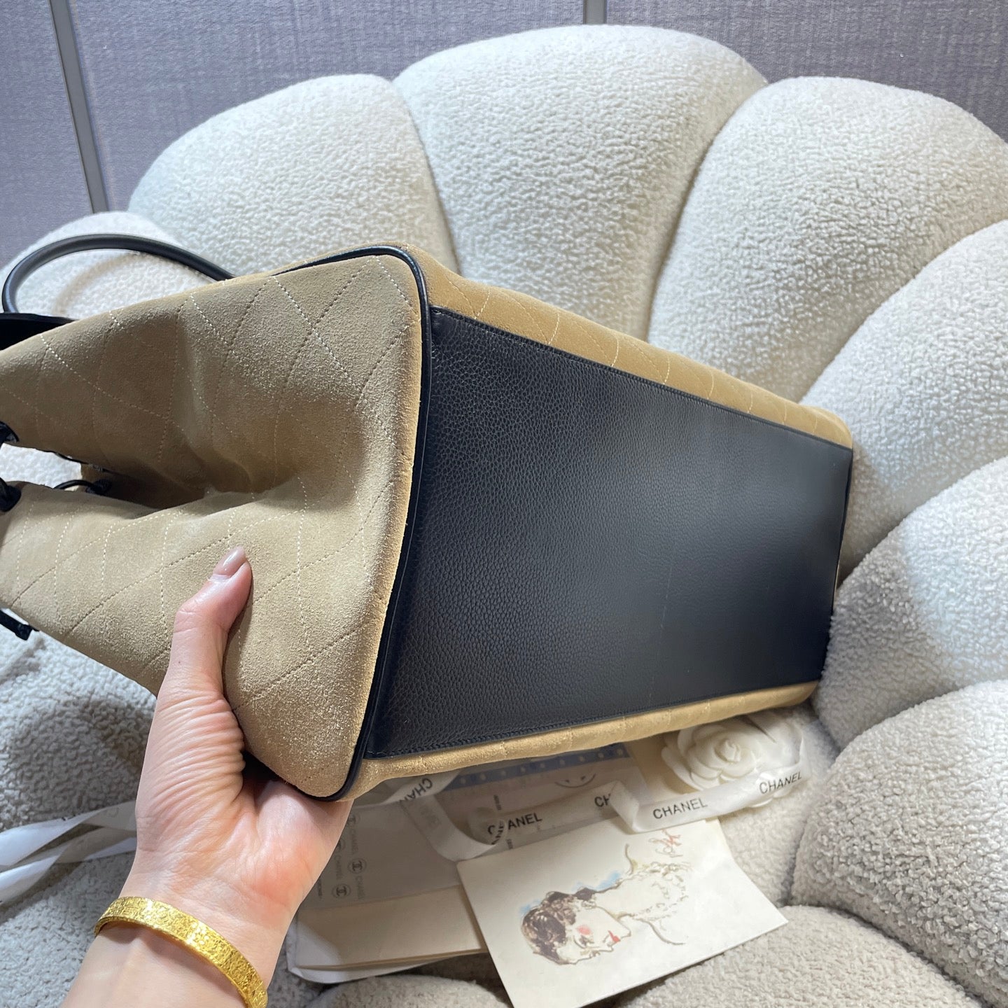 Chanel 2026 Large Urban Essential Bag 43cm Black Beige Leather Suede