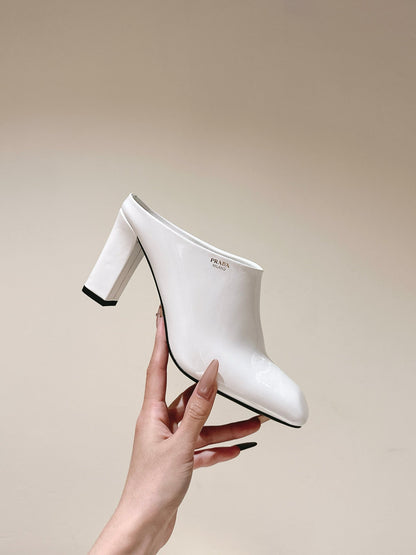 PRA 2026S High Heel Mule 75 White Patent Leather 657677