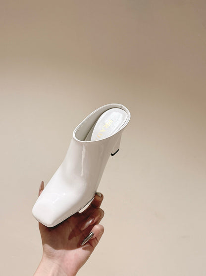 PRA 2026S High Heel Mule 75 White Patent Leather 657677