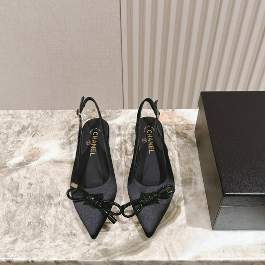 CC 26s Slingback Flat Black Satin Sheepskin 658477