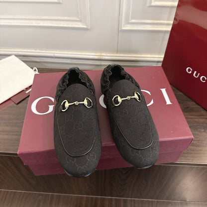 GG 26SS Loafers Black Monogram Canvas Leather 645953