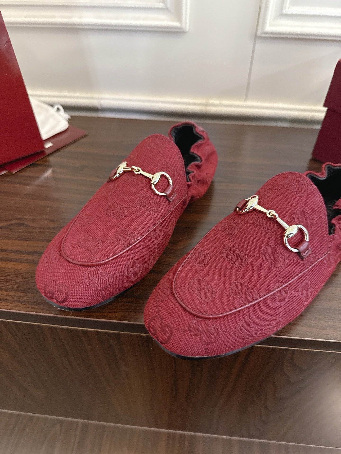 GG 26SS Loafers Burgundy Monogram Canvas Leather 645955