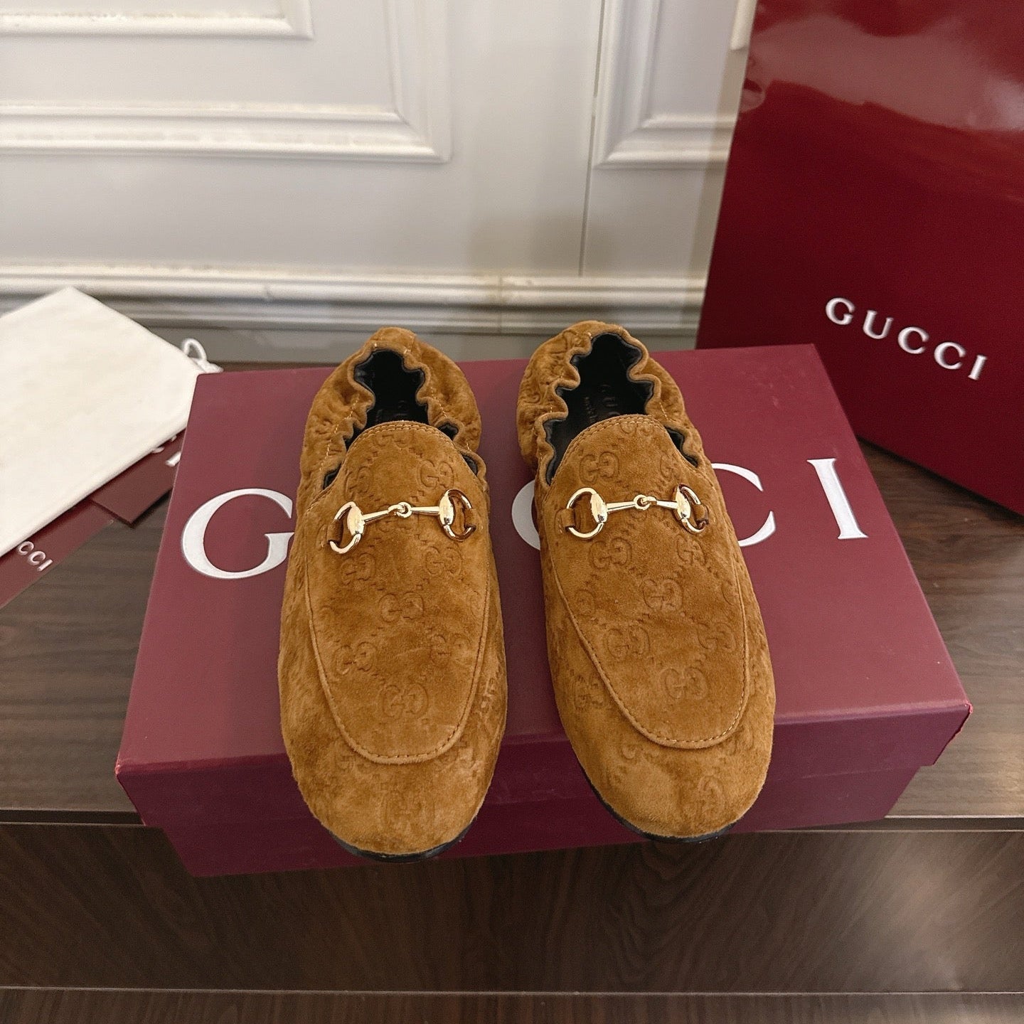 GG 26SS Loafers Brown Monogram Suede Leather 645959