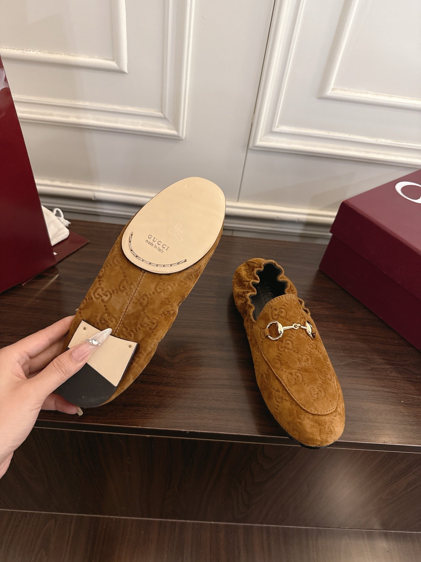 GG 26SS Loafers Brown Monogram Suede Leather 645959