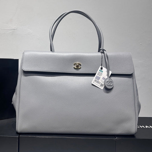 Chanel 2026 Large Shopping Bag 43cm Light Grey Grained Calfskin 363705