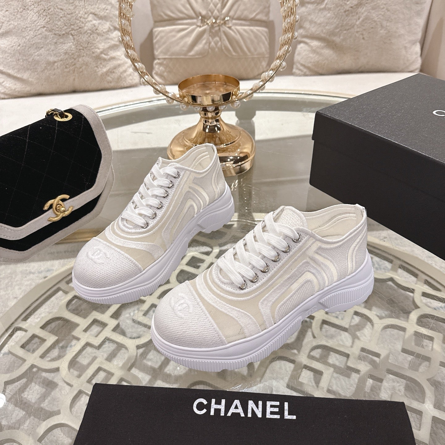 CC 26s Platform Sneakers White Beige Mesh 627061
