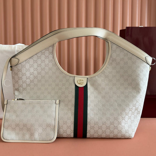 Gucci Giglio Large Tote Bag 60cm White Canvas Leather