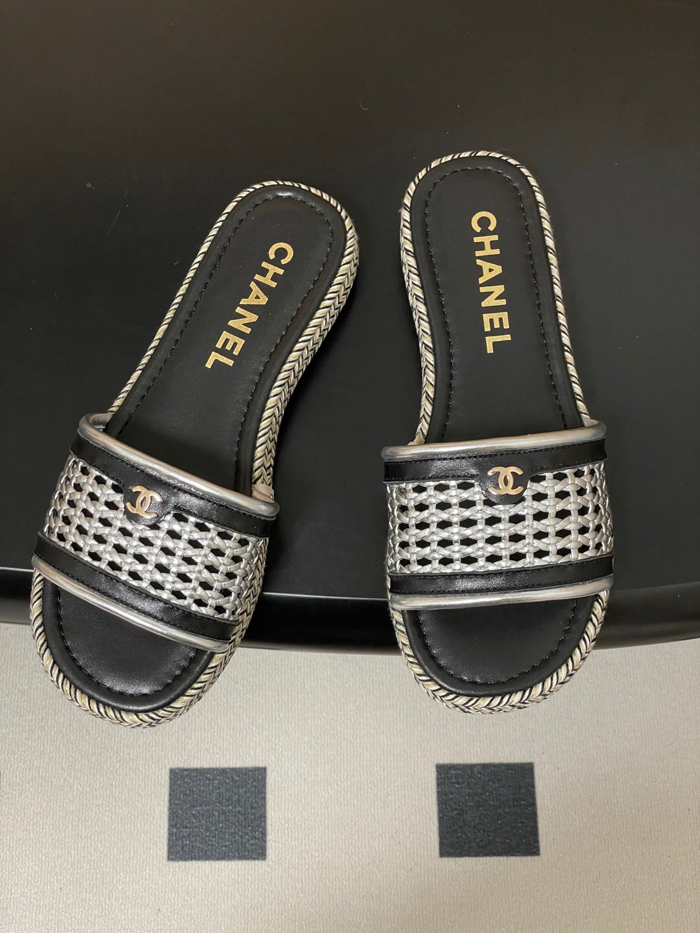 CC 26s Platform Slippers Black Sliver Cowhide 649460