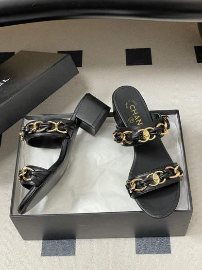 CC 26s Chunky Heels Sandals 55 Black Sheepskin 649471