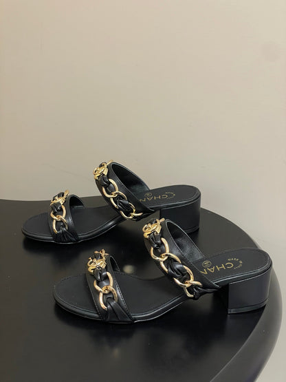 CC 26s Chunky Heels Sandals 55 Black Sheepskin 649471