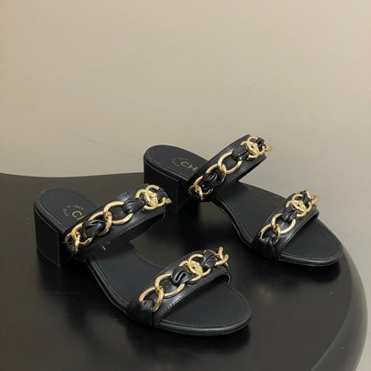 CC 26s Chunky Heels Sandals 55 Black Sheepskin 649471