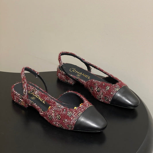 CC 26s Slingback Dark Red Black Tweed Sheepskin 649424
