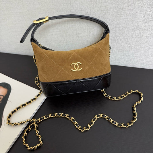 Chanel 2026 Clutch With Chain 17.5cm Tan Black Suede Leather