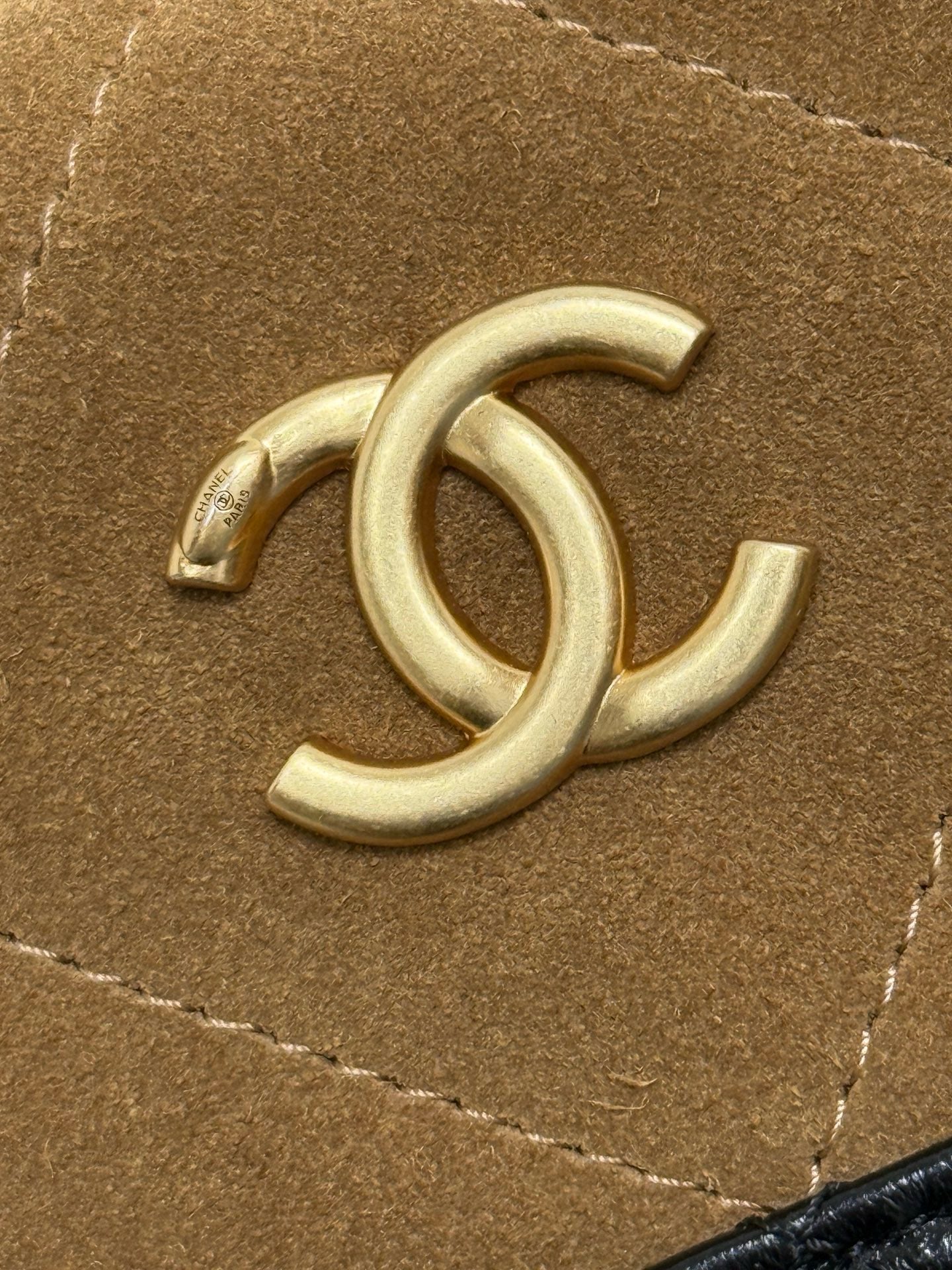Chanel 2026 Clutch With Chain 17.5cm Tan Black Suede Leather