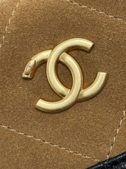 Chanel 2026 Clutch With Chain 17.5cm Tan Black Suede Leather