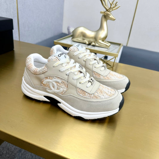 CC 2026 Casual Sneakers Beige Suede Tweed 668059