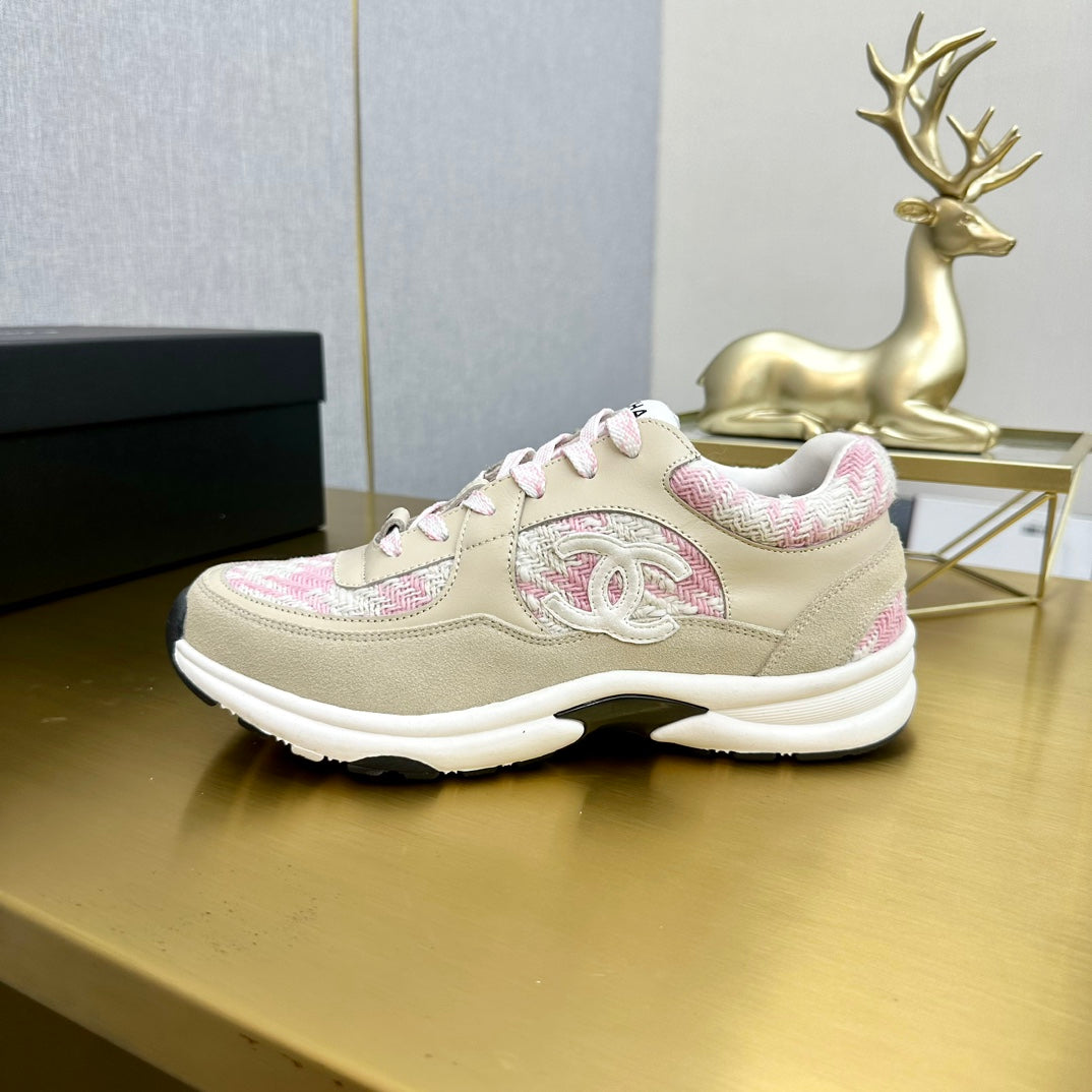 CC 2026 Casual Sneakers Beige Pink Suede Tweed 668062