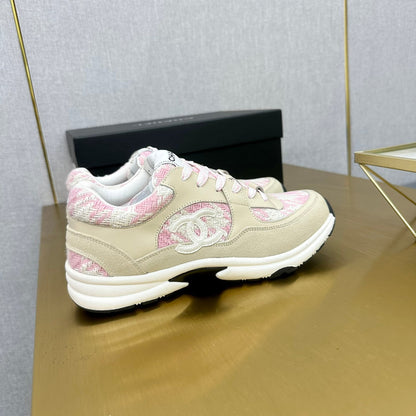CC 2026 Casual Sneakers Beige Pink Suede Tweed 668062