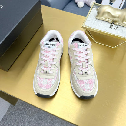CC 2026 Casual Sneakers Beige Pink Suede Tweed 668062