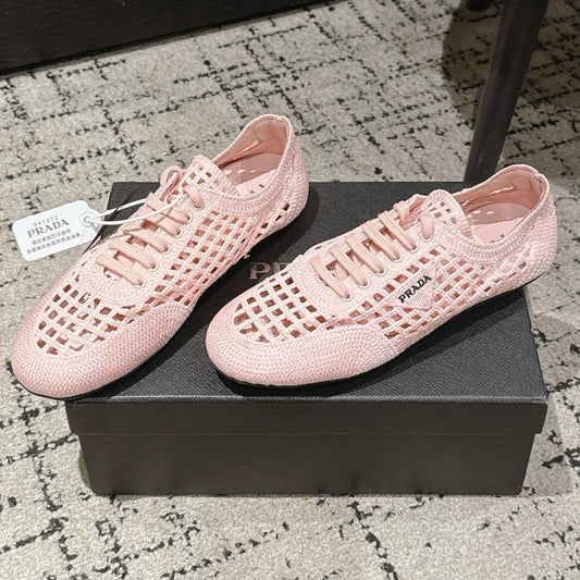 Prada 2026 Women's Collapse Crochet Laced Sneakers Sheepskin 770902