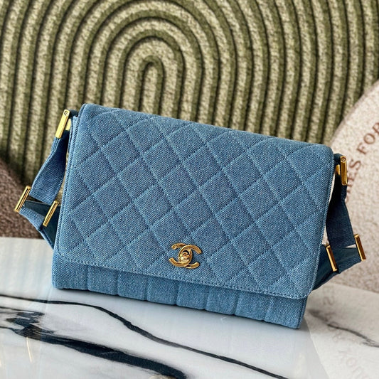 Chanel 2026 Quilted Flap Bag 25.5cm Blue Denim Leather